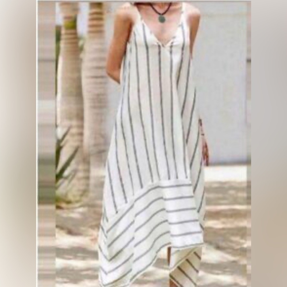 Terzo Millennio 100% Linen maxi/midi sundress in White/Blue Stripes Size Small